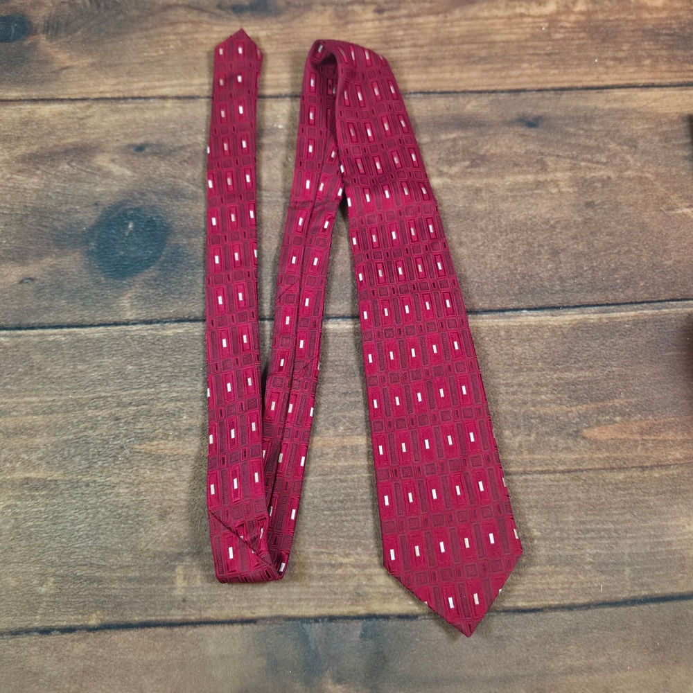 John W. Nordstrom Silk Necktie Mens OS Burgundy Good Geometric Made in Italy